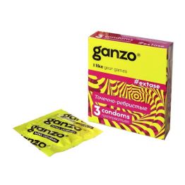 Презервативы Ganzo, extase, латекс, точечные, ребристые, анатомичные, 18 см, 5,2 см, 3 шт.